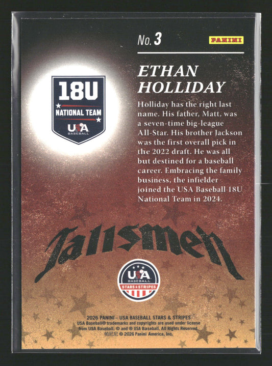 2026 Panini Stars & Stripes Prizm USA Baseball #3 Ethan Holliday Talisman