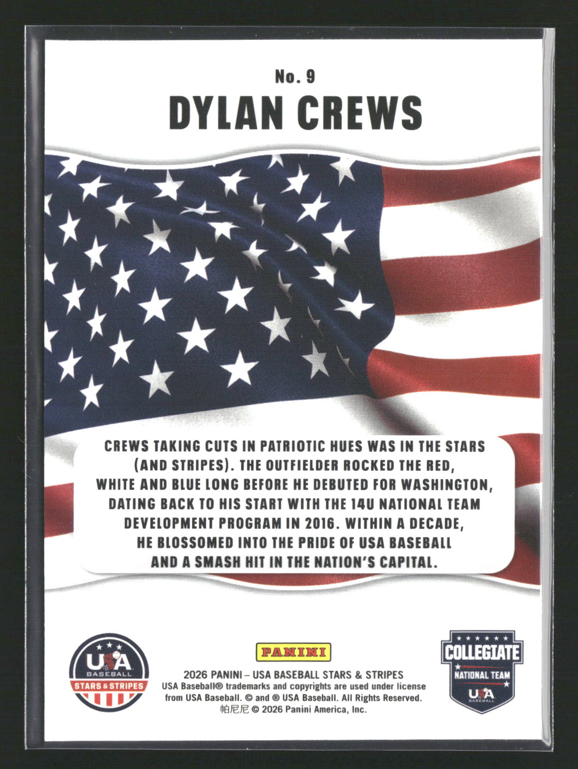 2026 Panini Stars & Stripes Prizm USA Baseball #9 Dylan Crews All-American