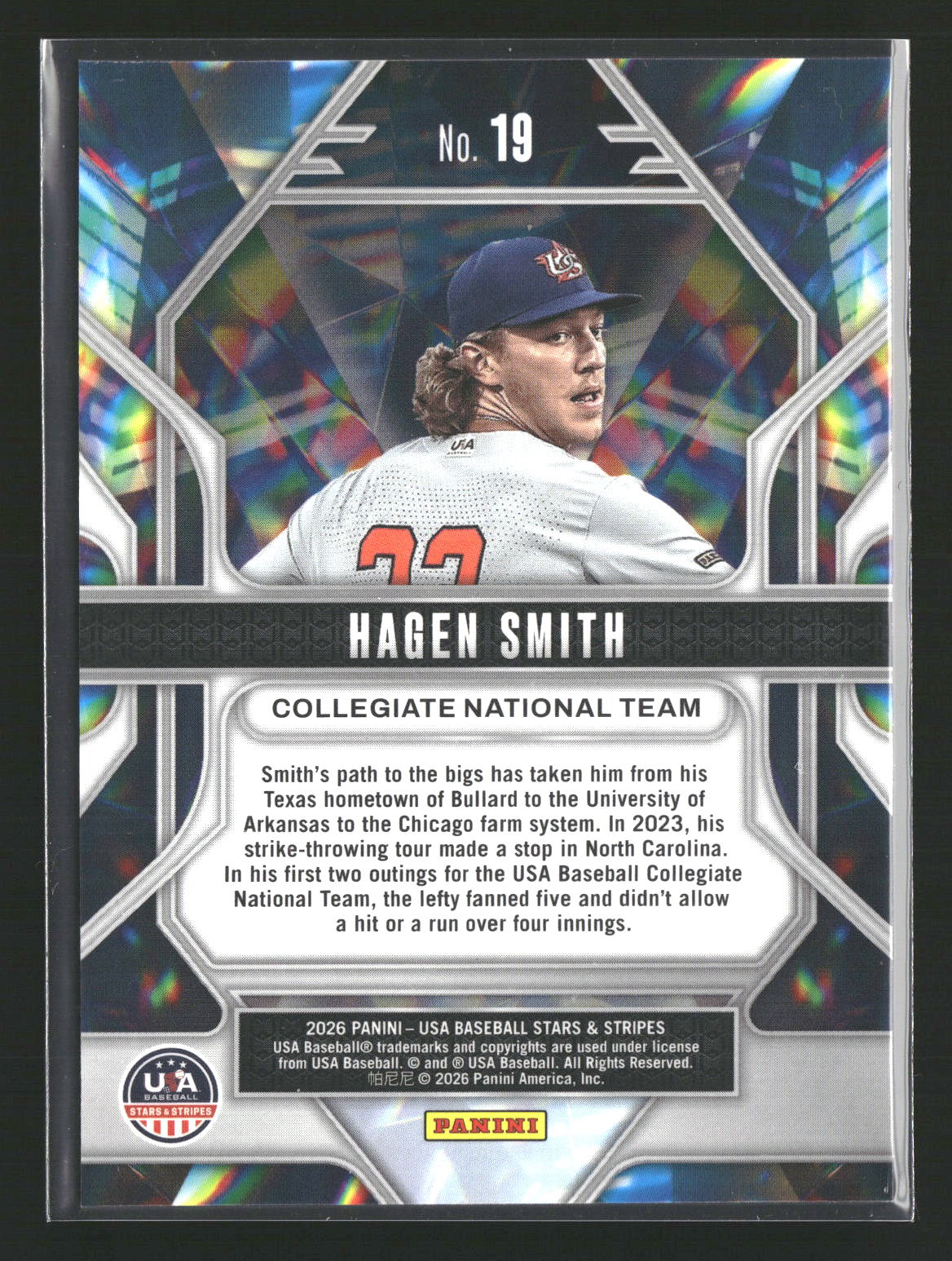 2026 Panini Stars & Stripes Prizm USA Baseball #19 Hagen Smith Prizmatic