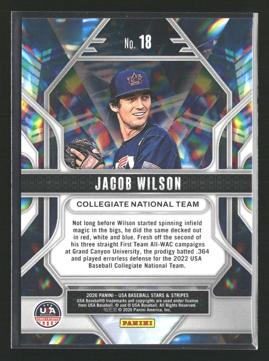 2026 Panini Stars & Stripes Prizm USA Baseball #18 Jacob Wilson Prizmatic