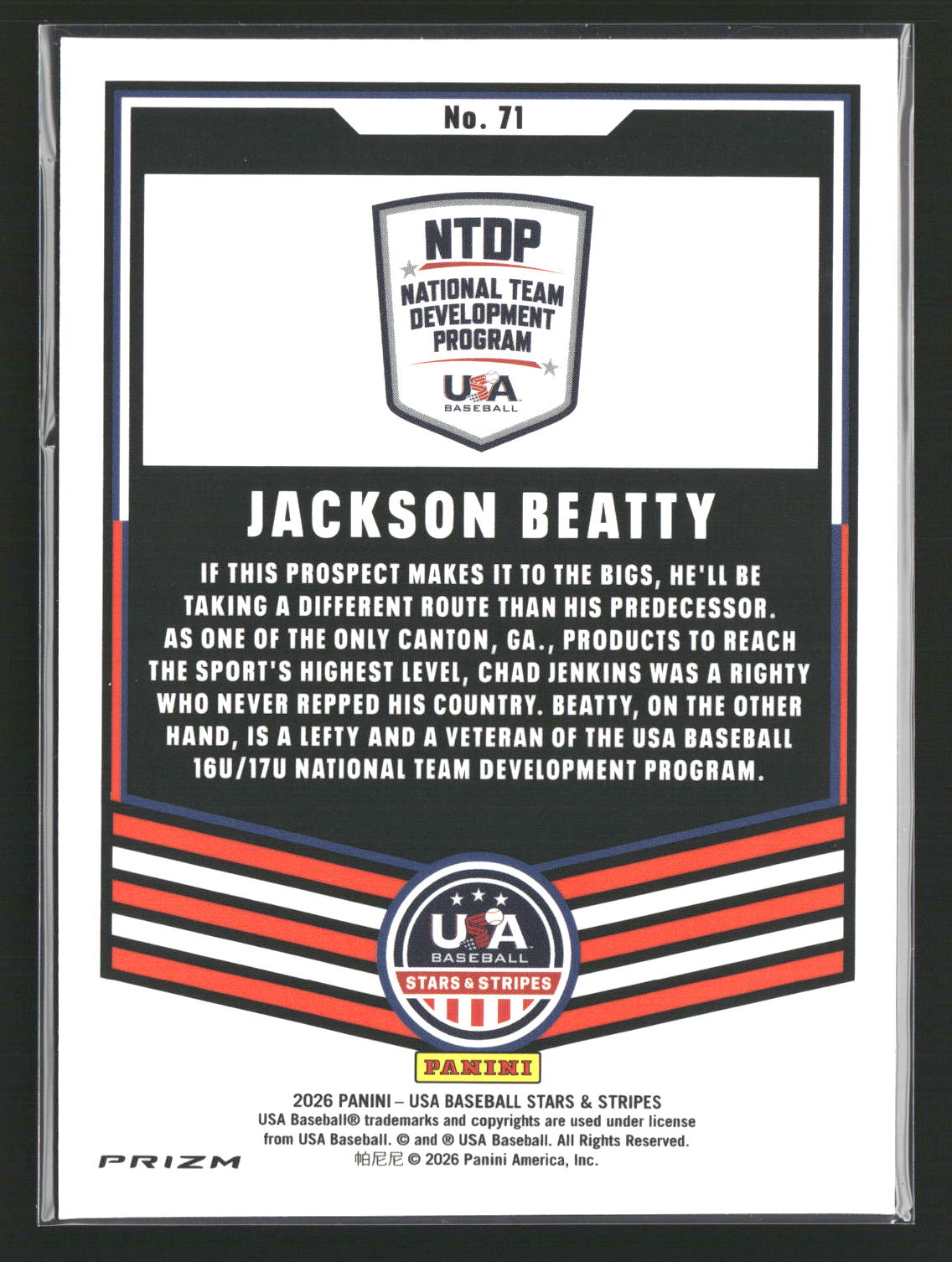 2026 Panini Stars & Stripes Prizm USA Baseball - Ruby Wave #71 Jackson Beatty