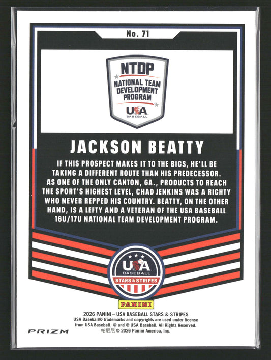 2026 Panini Stars & Stripes Prizm USA Baseball - Ruby Wave #71 Jackson Beatty