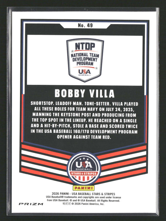 2026 Panini Stars & Stripes Prizm USA Baseball #49 Bobby Villa