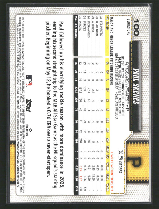 2026 Topps #100 Paul Skenes Holiday