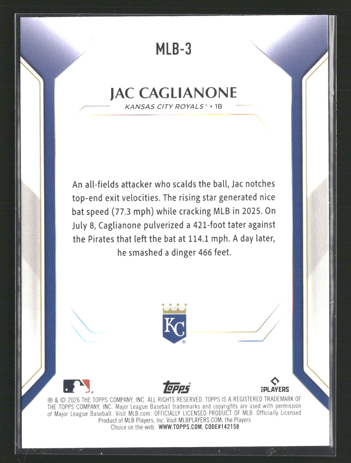 2026 Topps #MLB-3 Jac Caglianone Topps Collector Kit Wave