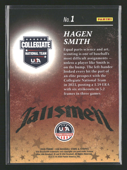 2026 Panini Stars & Stripes Prizm USA Baseball #1 Hagen Smith Talisman