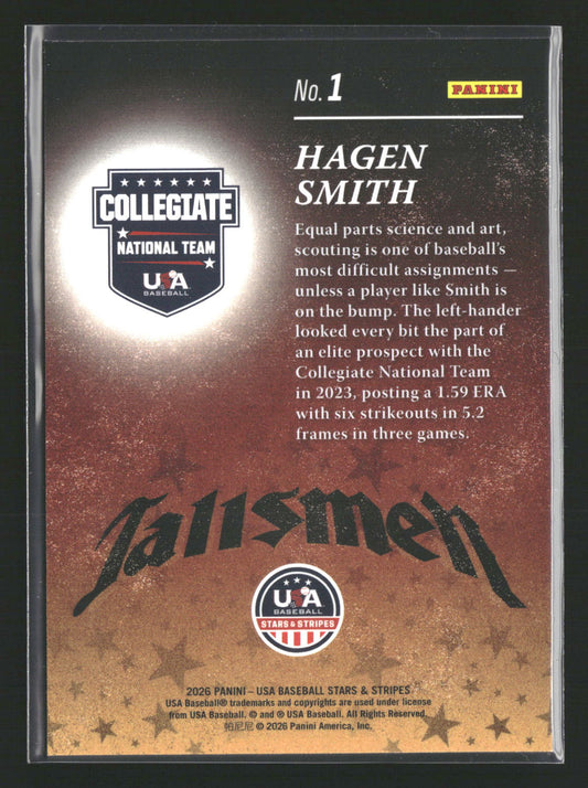 2026 Panini Stars & Stripes Prizm USA Baseball #1 Hagen Smith Talisman