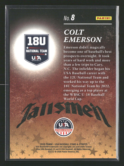 2026 Panini Stars & Stripes Prizm USA Baseball #8 Colt Emerson Talisman