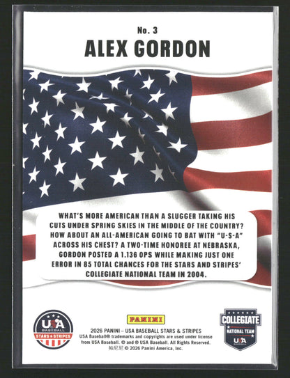 2026 Panini Stars & Stripes Prizm USA Baseball #3 Alex Gordon All-American