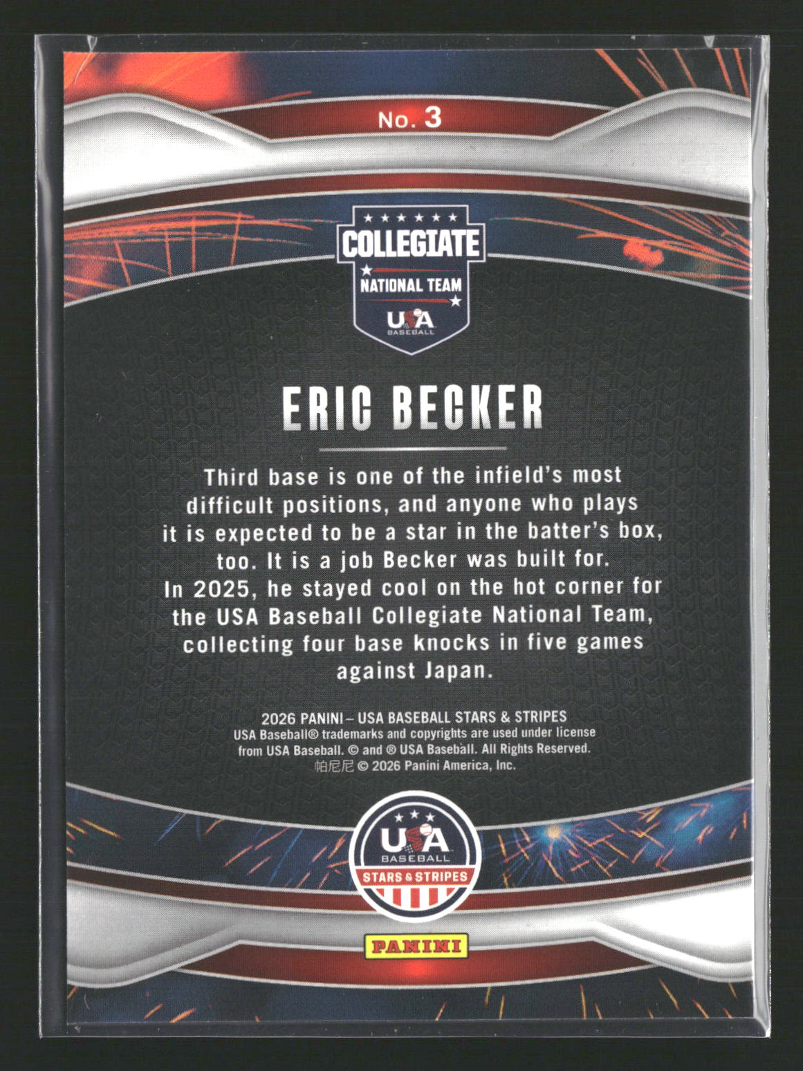 2026 Panini Stars & Stripes Prizm USA Baseball #3 Eric Becker Fireworks