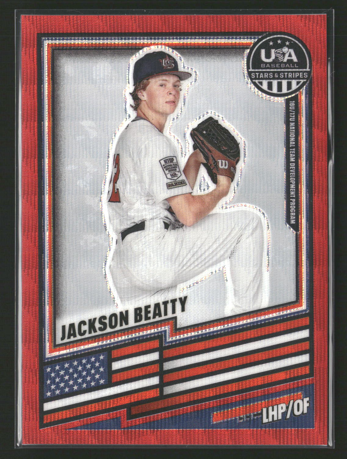 2026 Panini Stars & Stripes Prizm USA Baseball - Ruby Wave #71 Jackson Beatty