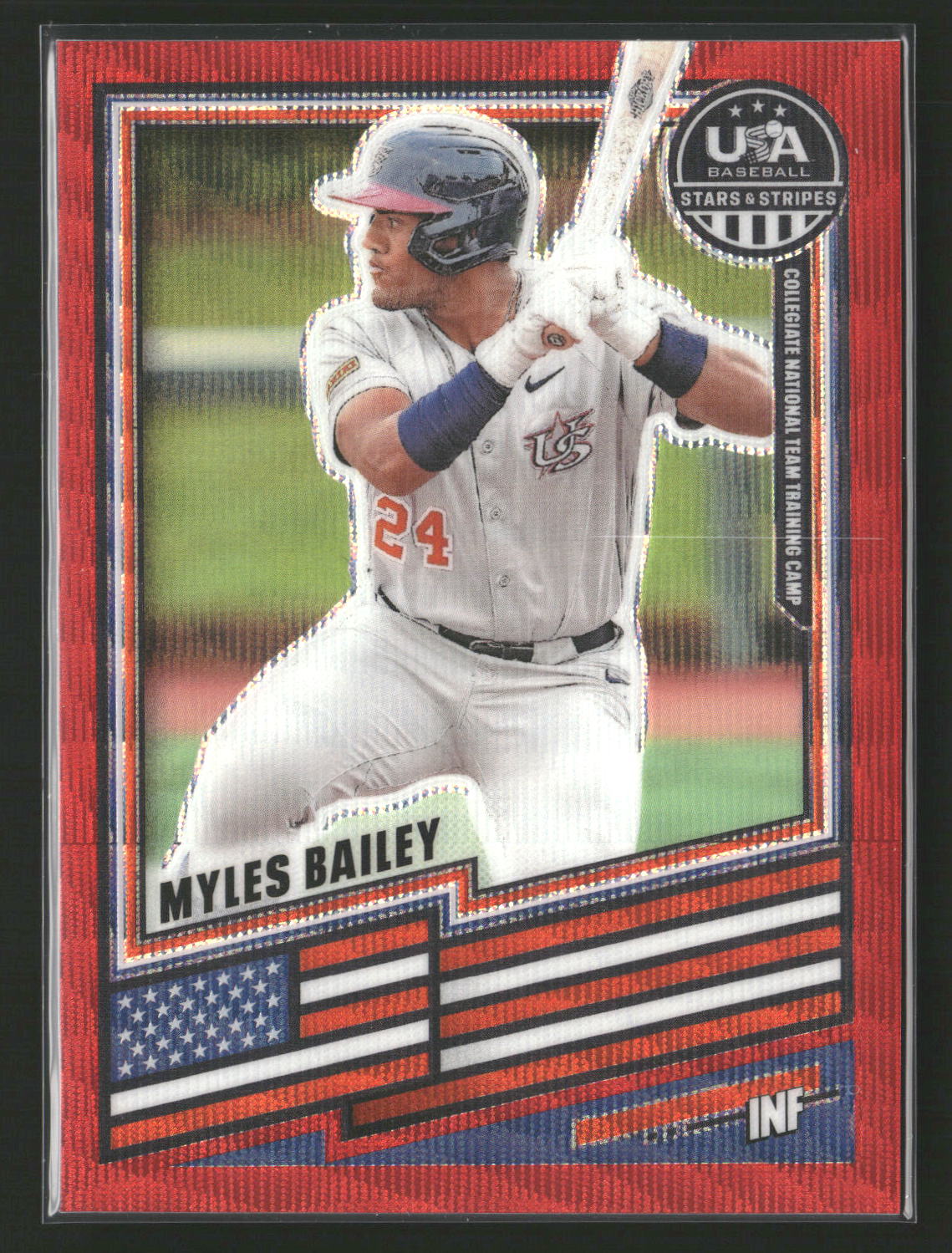 2026 Panini Stars & Stripes Prizm USA Baseball - Ruby Wave #160 Myles Bailey