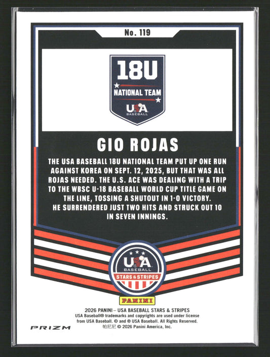 2026 Panini Stars & Stripes Prizm USA Baseball - Ruby Wave #119 Gio Rojas