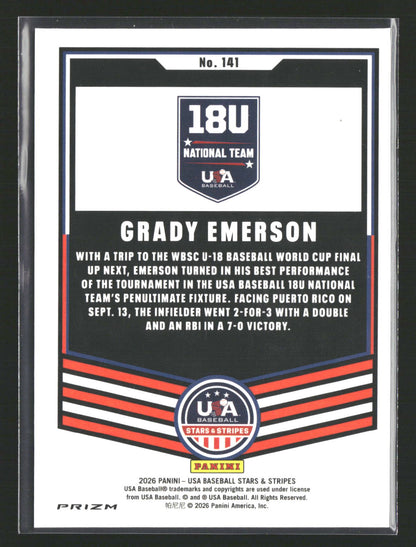 2026 Panini Stars & Stripes Prizm USA Baseball #141 Grady Emerson