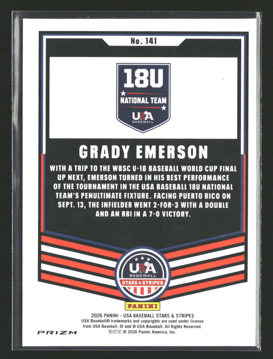 2026 Panini Stars & Stripes Prizm USA Baseball #141 Grady Emerson